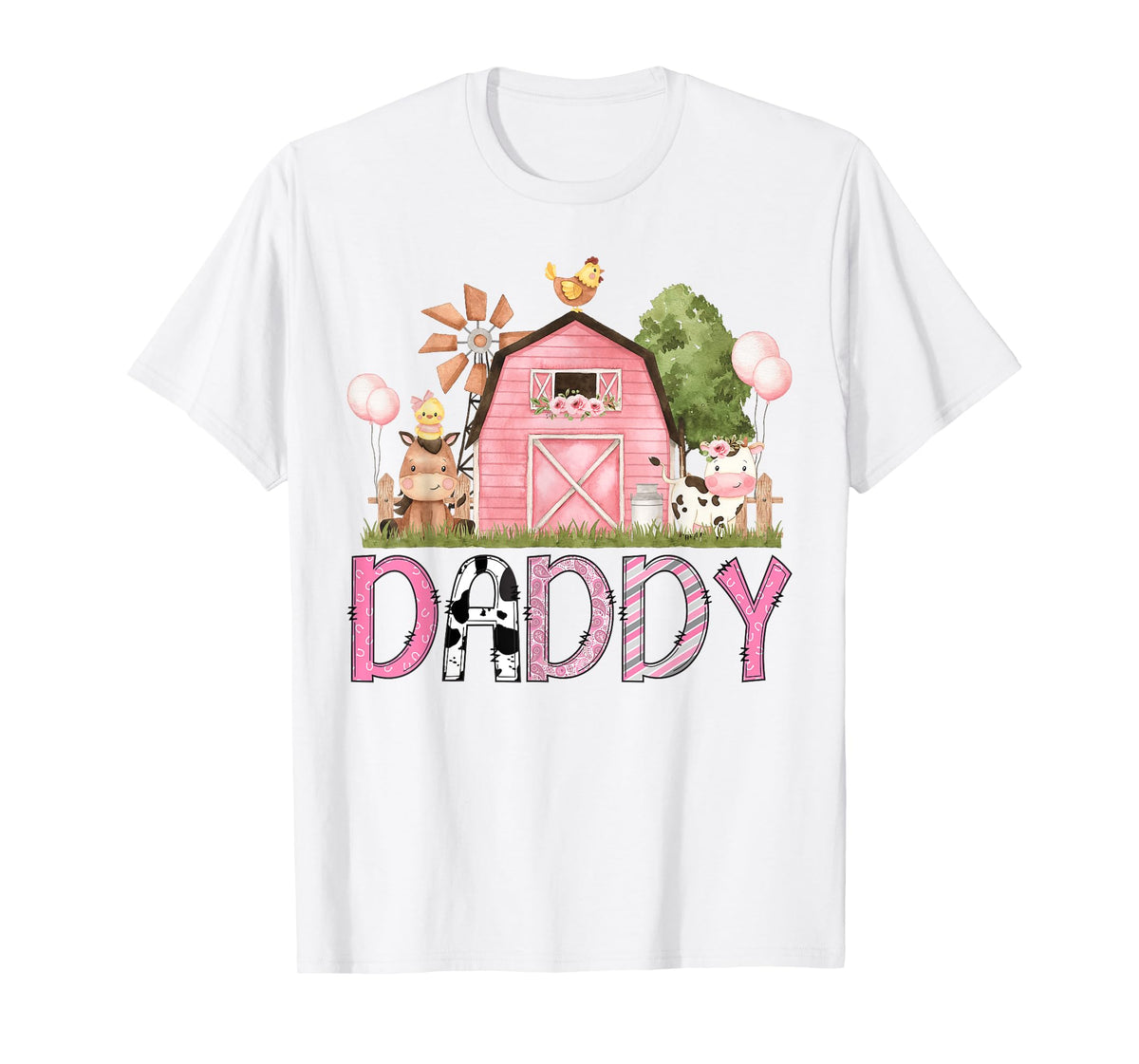 Daddy Pink Farm Animal Birthday Kids Matching Family T-Shirt