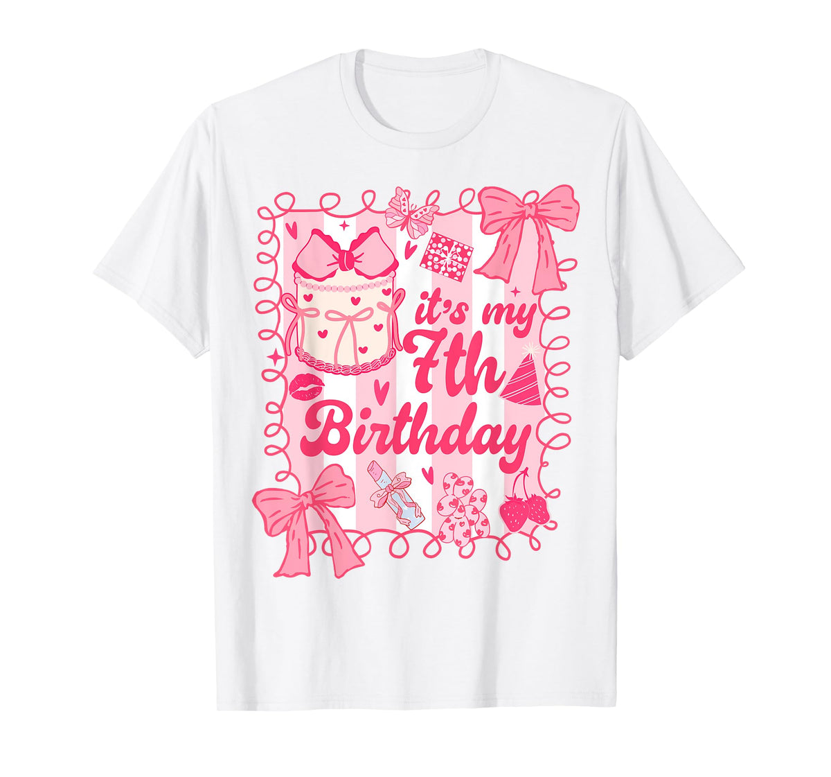 Kid It's My 7th Birthday Coquette Aesthetic 7 Years Old Girl T-Shirt