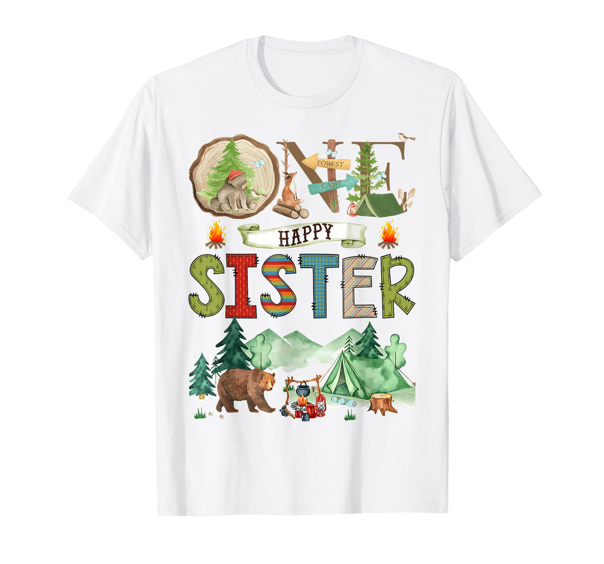One Happy Sister Camper 1St Birthday Camping Bear T-Shirt