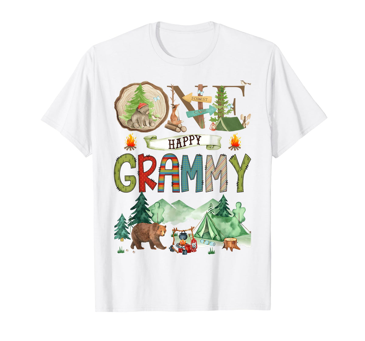 One Happy Grammy Camper 1St Birthday Camping Bear T-Shirt