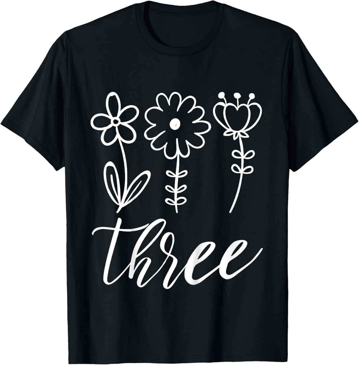 Floral Three 3 Year Old 3rd Birthday Gift Third Girl Toddler T-Shirt