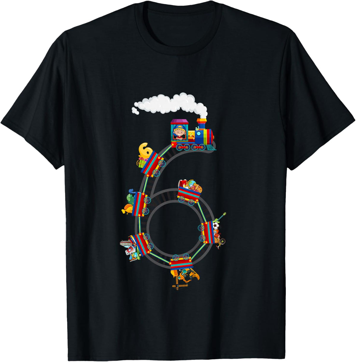 6 Year Old Kids Train 6th Birthday Train Themed Party T-Shirt