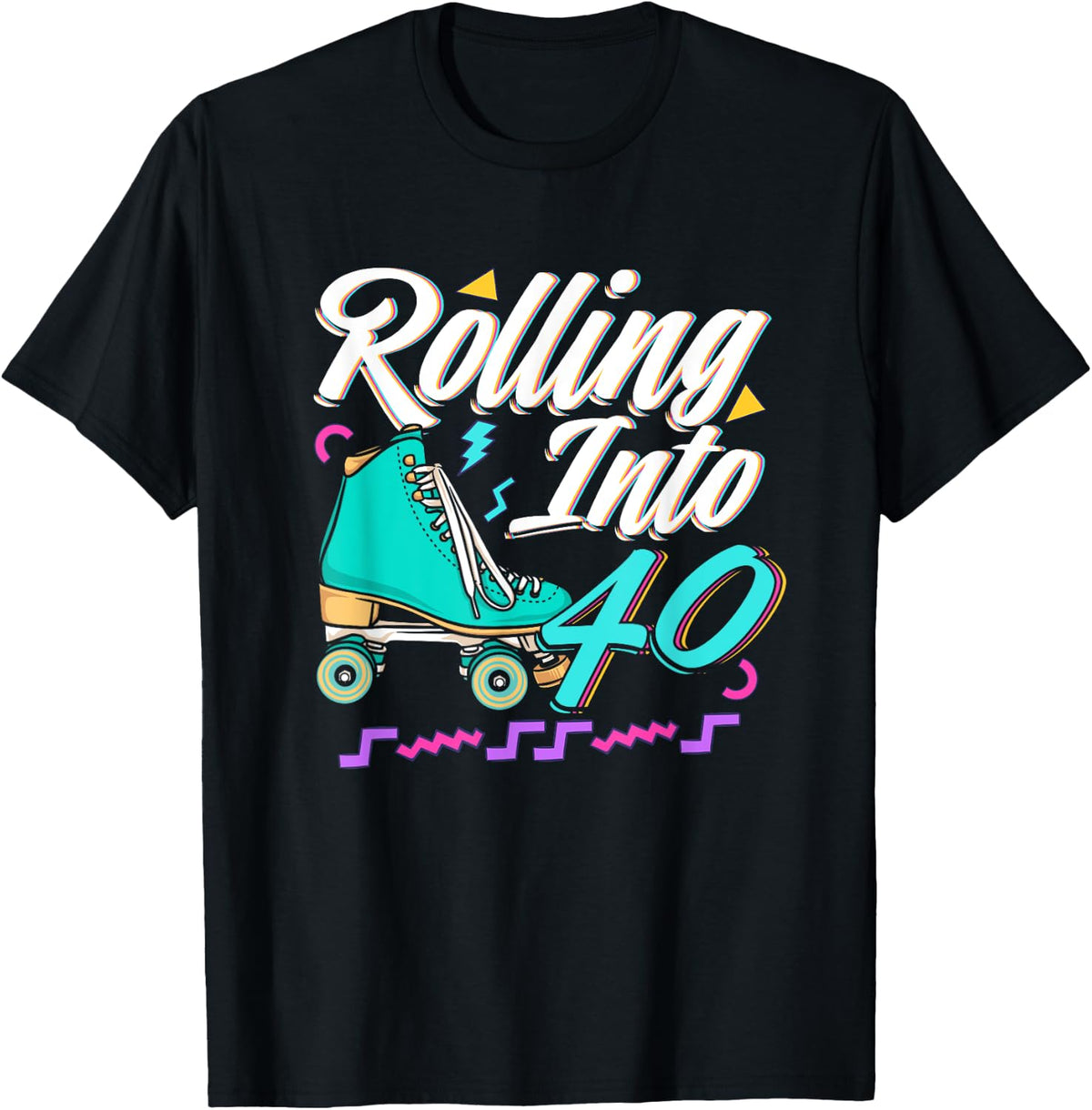 Rolling Into 40 Birthday Roller Skater Retro Roller Skating T-Shirt