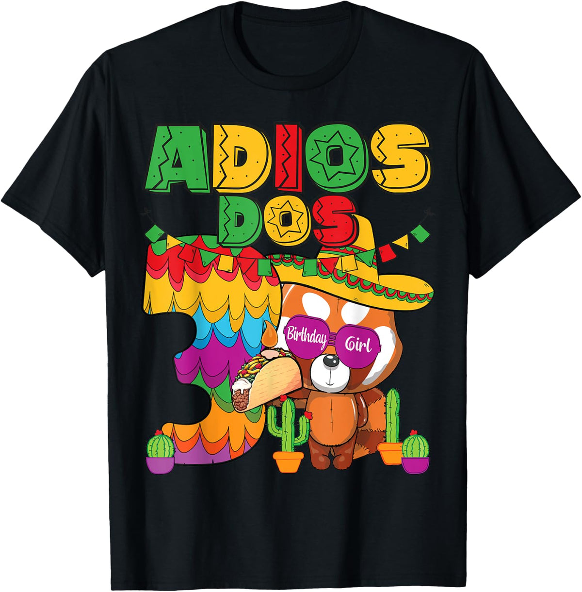 Adios Dos 3 Year Old Girls Birthday Mexican Fiesta Theme T-Shirt