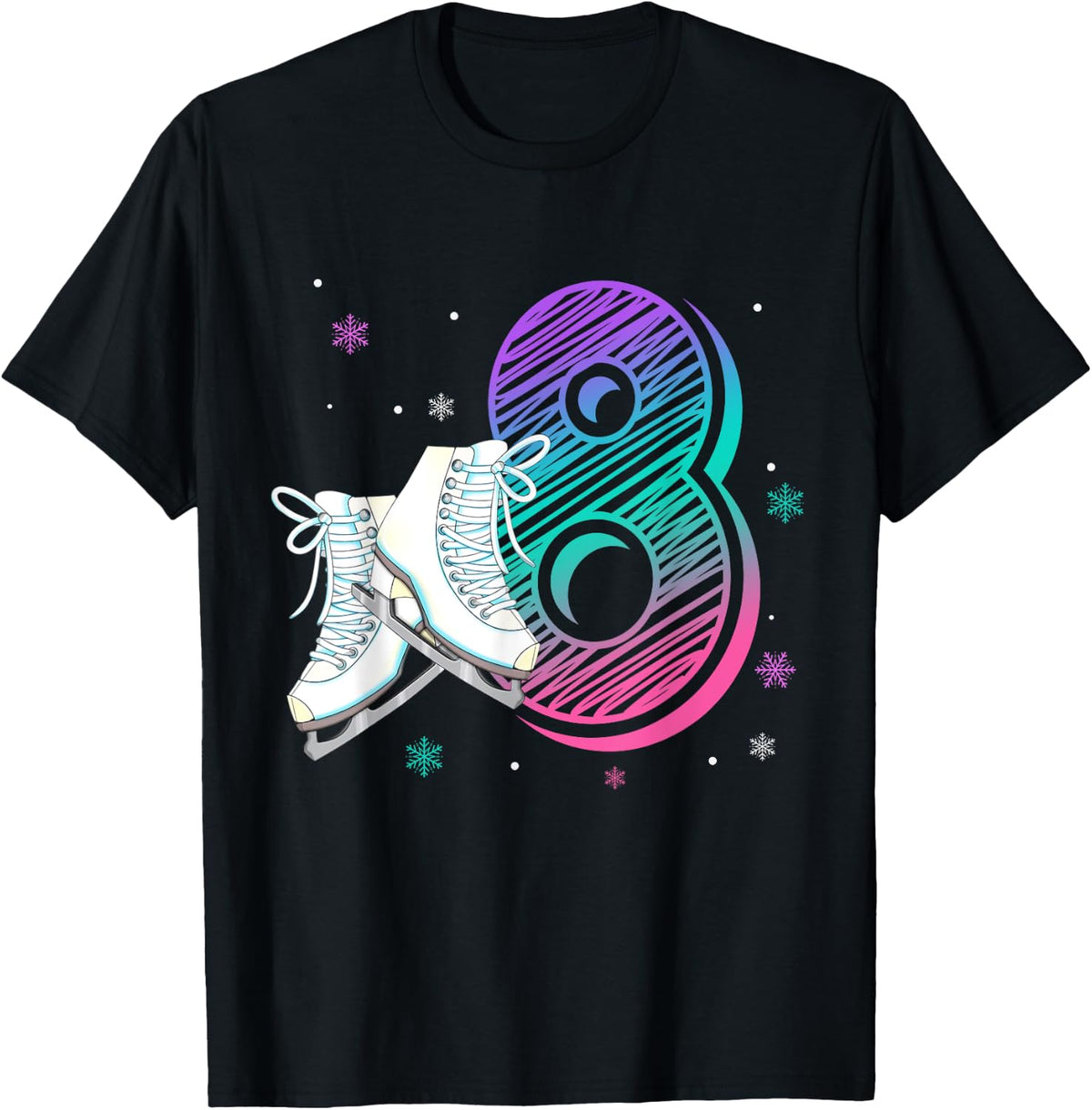 Figure Ice Skating 8 Years Old 8th Birthday Girl Theme Party T-Shirt
