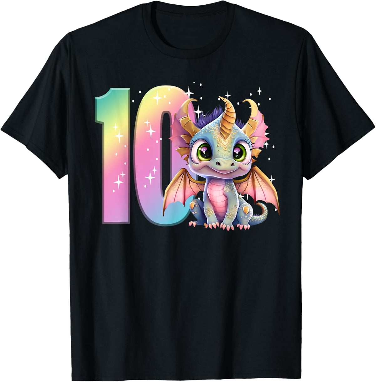 10th Birthday Shirt Dragon Party Rainbow Girl Double Digits T-Shirt