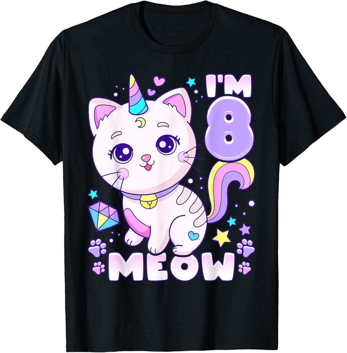 Birthday girl 8 years old, cat, unicorn, 8th birthday T-Shirt