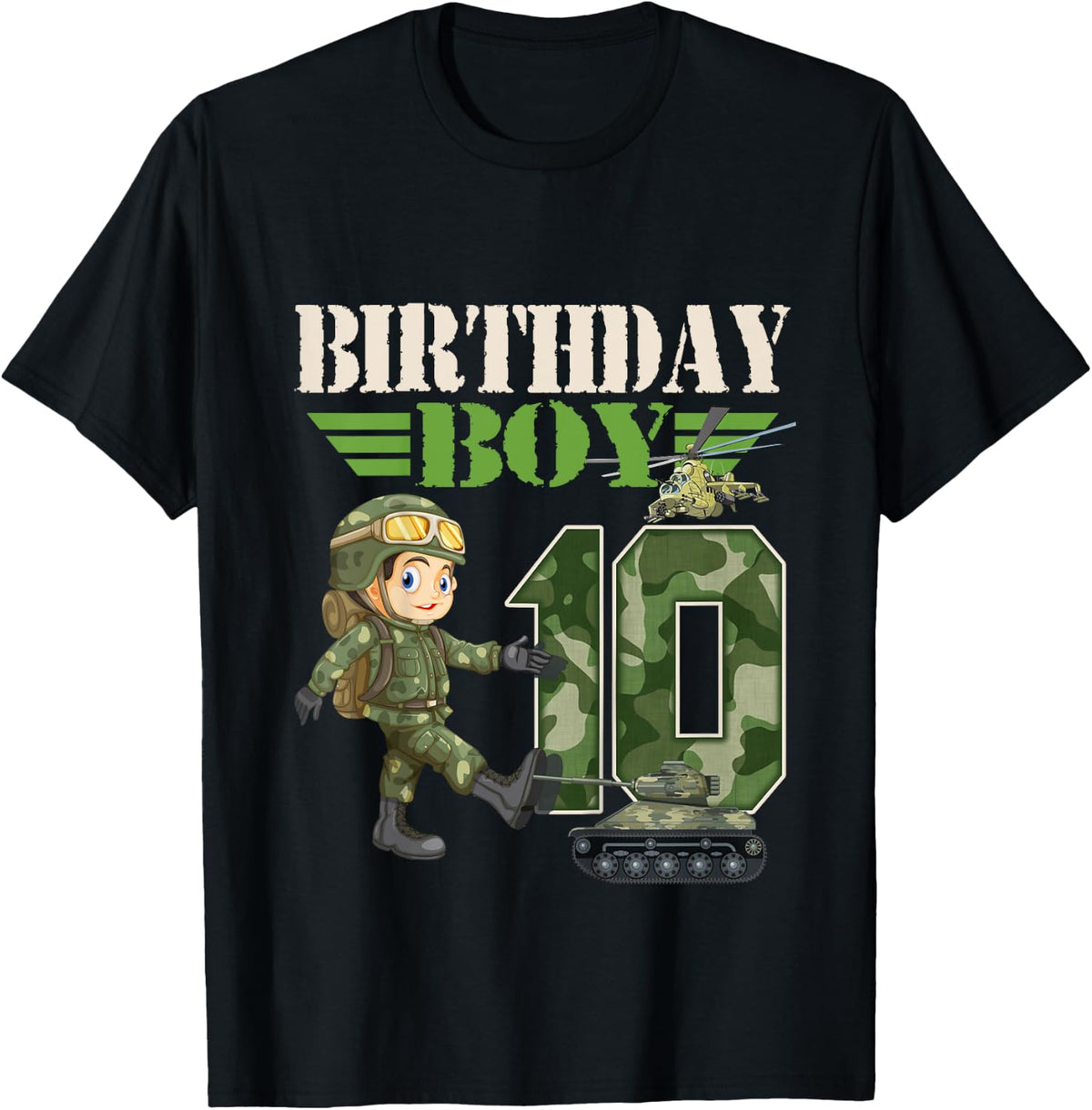 Kids 10th Birthday Military Themed Camo Boys 10 Yrs Old Soldier T-Shirt