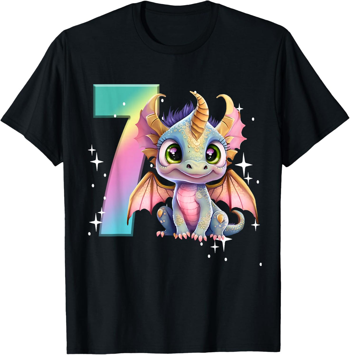 7th Birthday Shirt Dragon Party Rainbow Girl Dragon Seven 7 T-Shirt