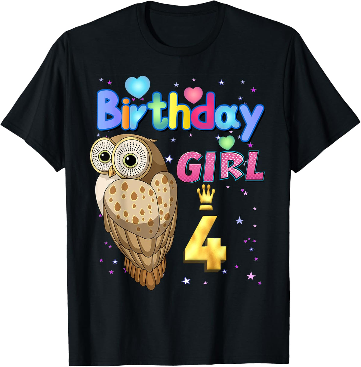 Kids 4 Years Old Owl Its my 4th birthday Girl Owl T-Shirt