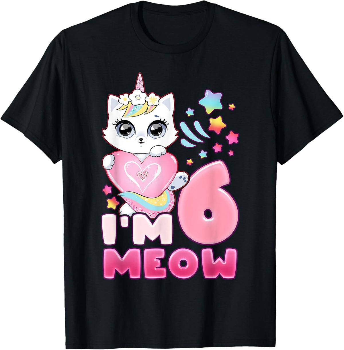 Birthday girl 6 years old, cat, unicorn, 6th birthday T-Shirt