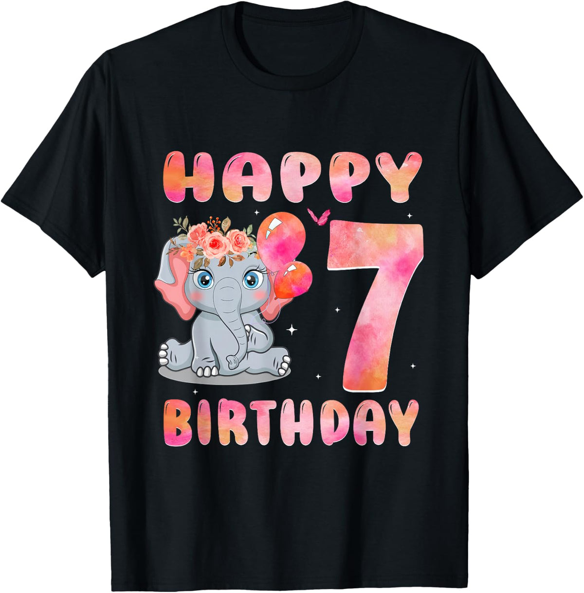 Happy Birthday 7th Elephant Girl Baby Kid 7 Year Old T-Shirt