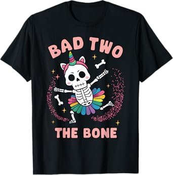 Bad Two The Bone Halloween Birthday 2nd Birthday Girl T-Shirt