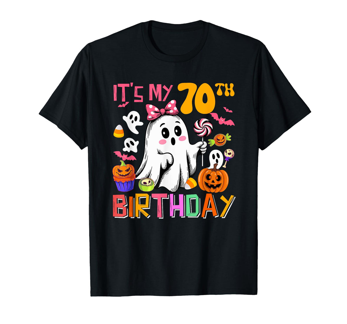 It's My 70th Birthday Halloween Boo Ghost Bow Tie Candies T-Shirt