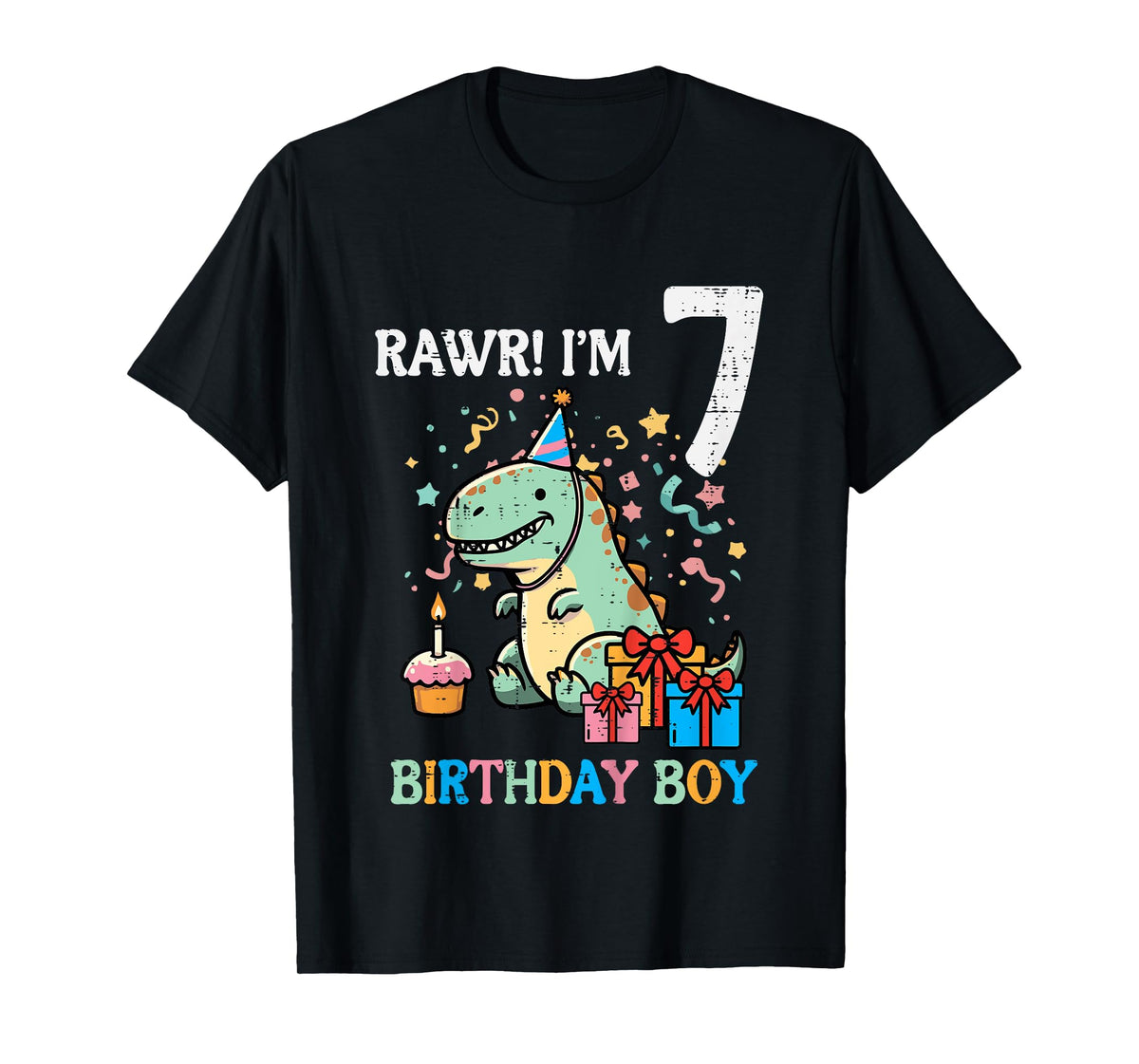 Kids Rawr Im 7 Dinosaur Birthday Boy Cute 7th Bday Trex Boys Kids T-Shirt