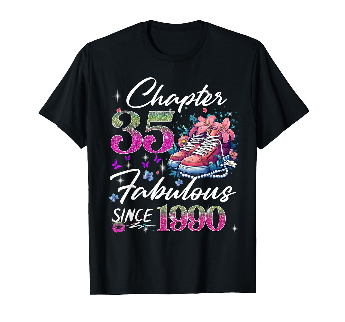 Chapter 35 Fabulous EST 1990 35th Floral Birthday Queen T-Shirt