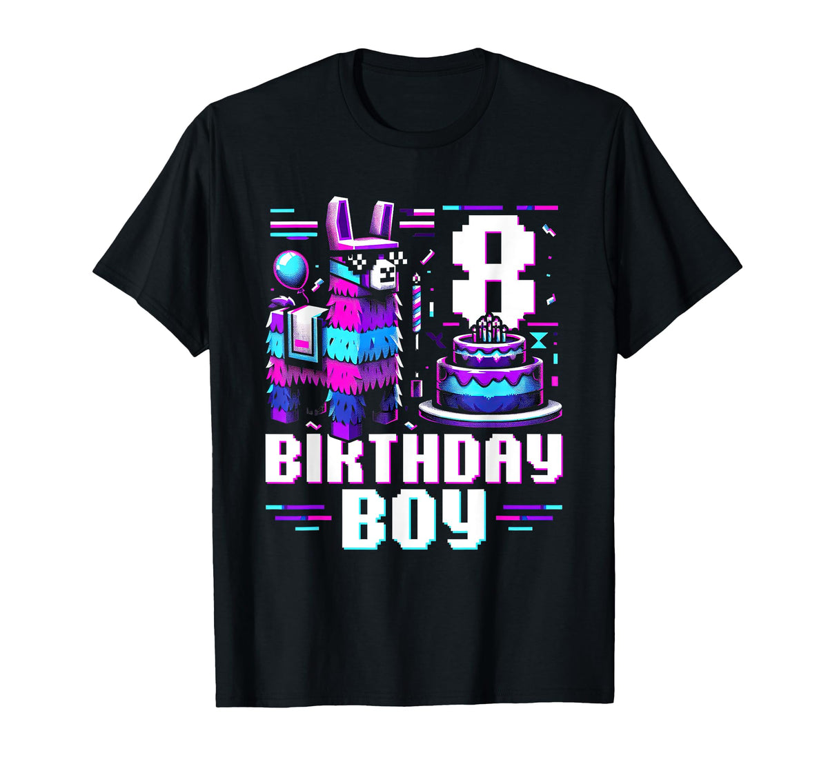 8th Birthday Boy Llama Gift For 8 Years Old Gamers T-Shirt