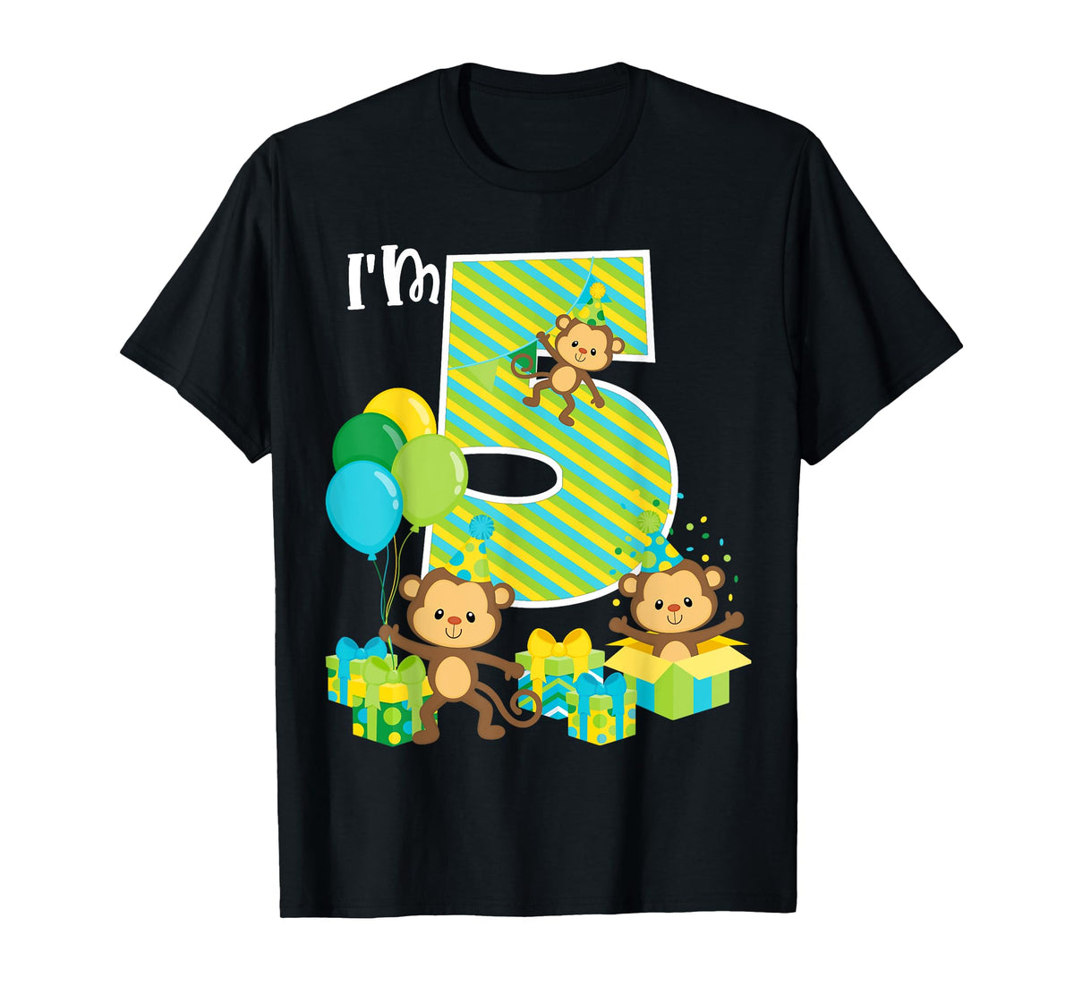 Birthday Monkey 5th Birthday Party Five Year Old Kid Toddler T-Shirt