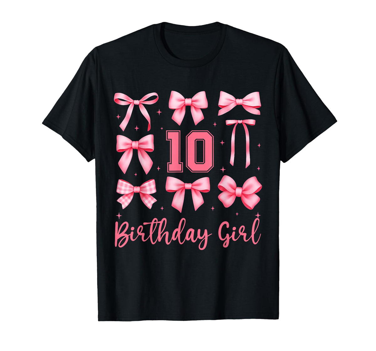 10th Birthday Girl Coquette Pink Bows Double Digits Birthday T-Shirt