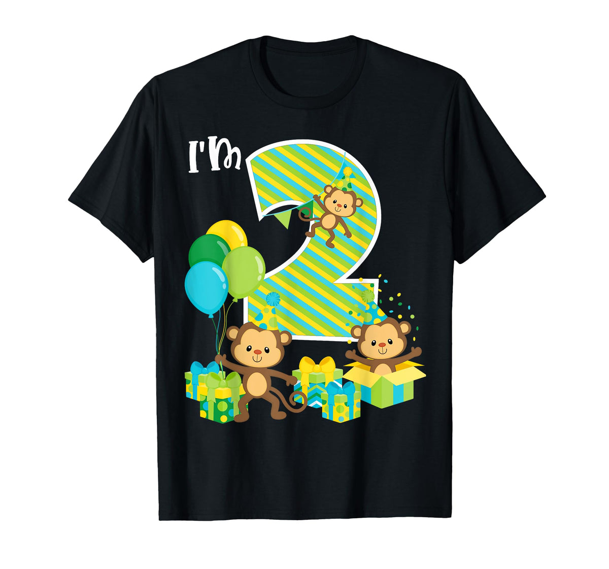 Birthday Monkey 2nd Birthday Party Two Year Old Kid Toddler T-Shirt