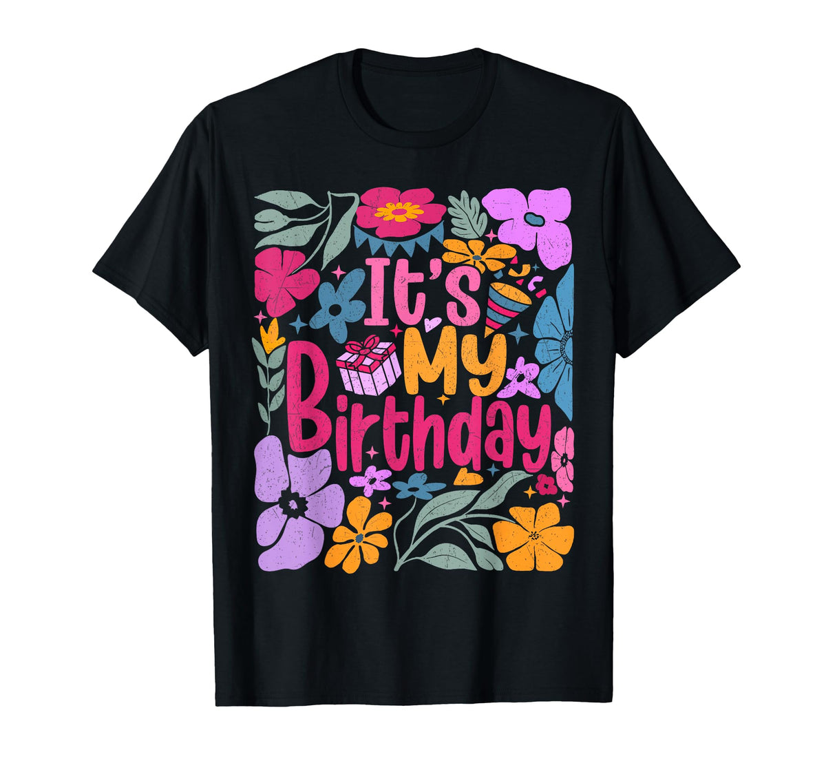 Its My Birthday Retro Floral Flower Birthday Women Girls Kid T-Shirt