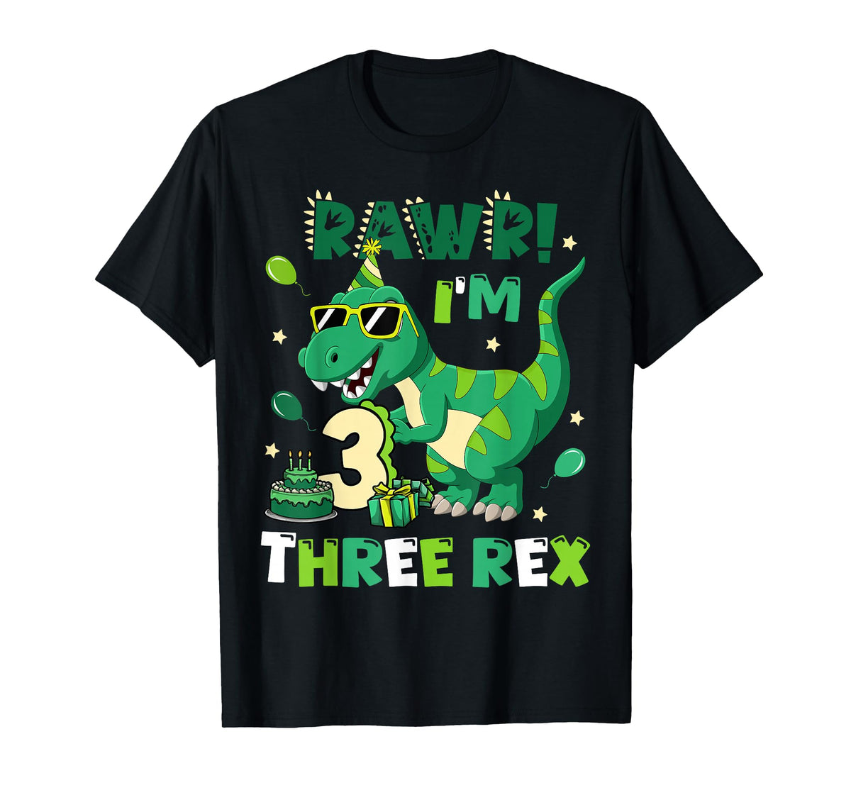 Kids Three Rex Birthday Party Outfit Dinosaur 3 Year Old Boy T-Shirt