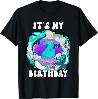 My 2 Year Old Ocean Life Whale Dolphin Shark 2nd Birthday T-Shirt