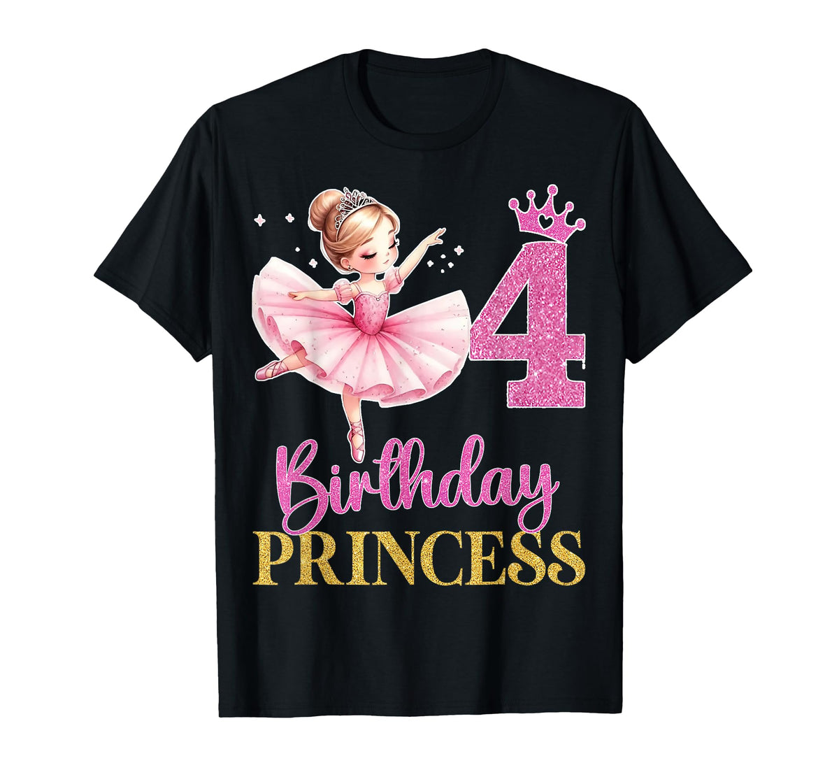 Kids Dancing Into 4 Years Old 4th Birthday Ballerina Girls T-Shirt