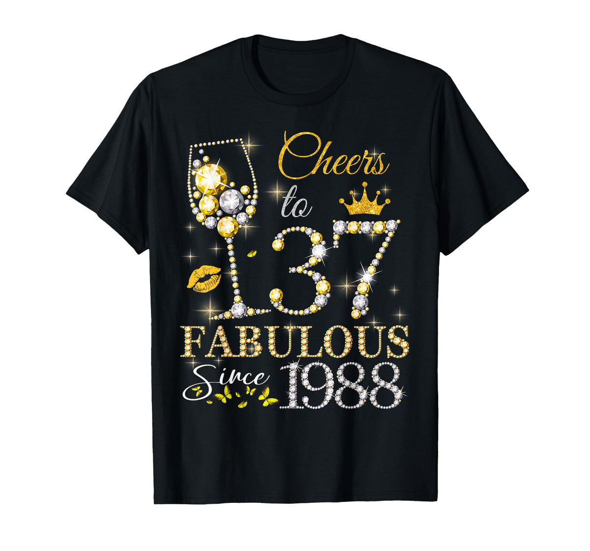 Womens Cheers to 37 Years Old EST 1988 37th Birthday Queen T-Shirt