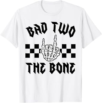 Bad Two the Bone Skeleton Rock Hand Birthday 2 Years Old T-Shirt