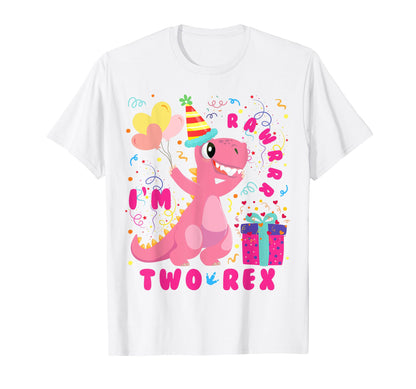 Girl 2nd Birthday Two Rex Second 2 Year Old Dinosaur match T-Shirt