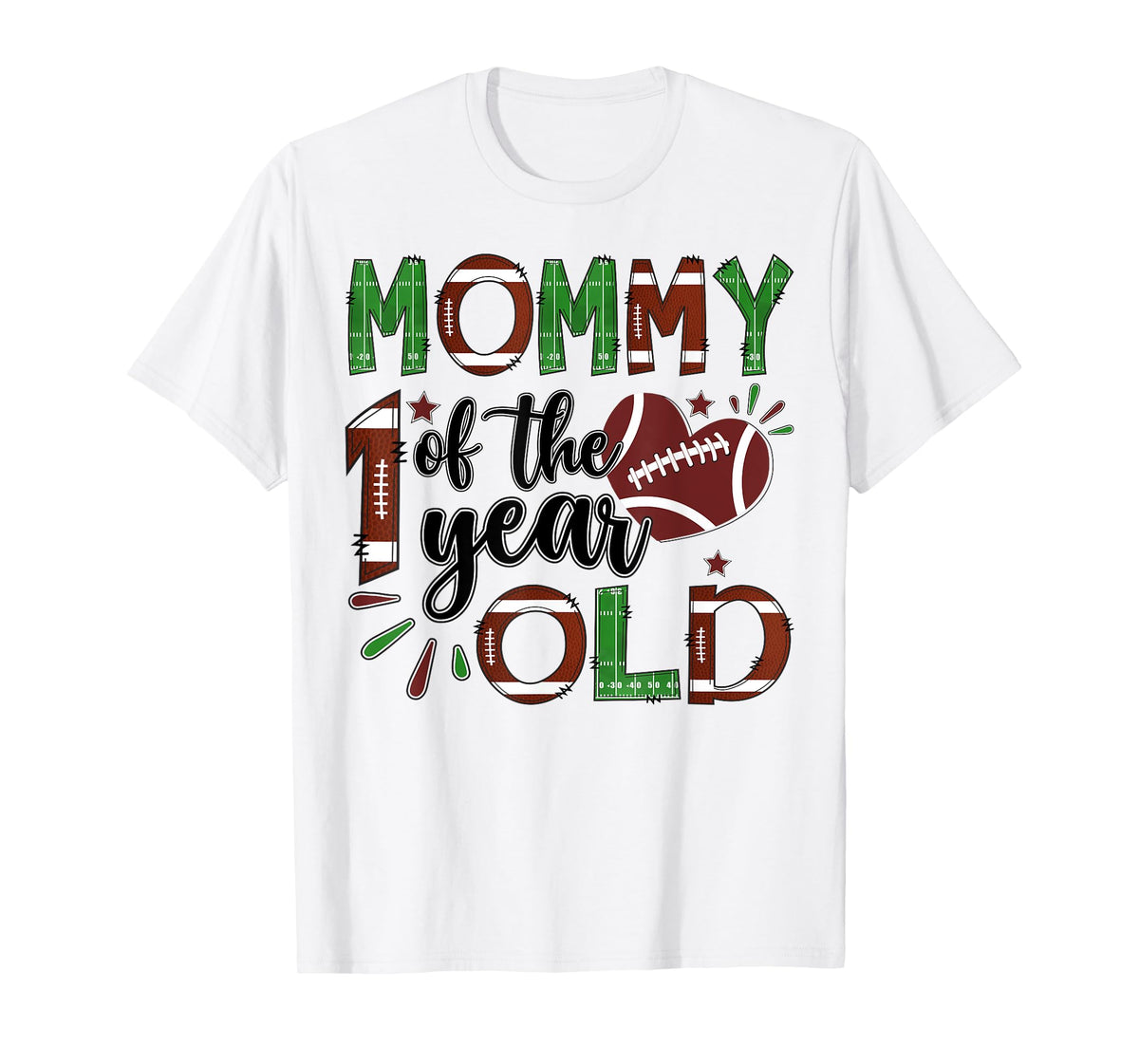 Mommy Of The 1 Year Old Football 1St Year Down Birthday T-Shirt