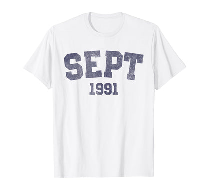 September - Vintage 1991 34th Birthday 34 Years Old T-Shirt