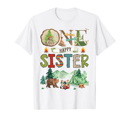 One Happy Sister Camper 1St Birthday Camping Bear T-Shirt
