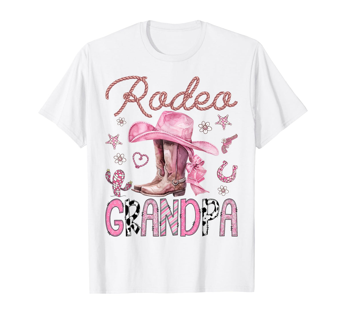 Rodeo Grandpa Pink CowGirl Coquette Boots Birthday Girl T-Shirt
