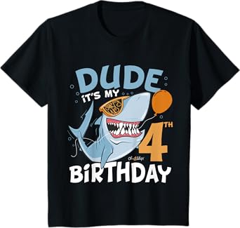 Kids Dude it's my 4th Birthday - 4th Shark Birthday Boy 4th T-Shirt