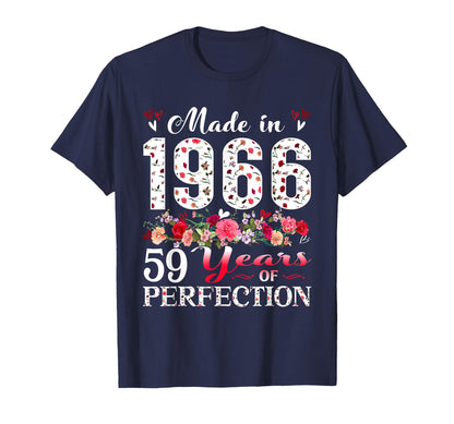 59 Year Old Floral Made In 1966 59th Birthday Women Apparel T-Shirt