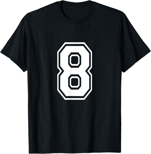 Number 8 Front + Back Varsity Sports Team 8th Birthday T-Shirt