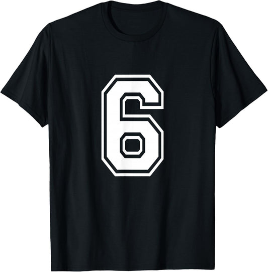 Number 6 Front + Back Varsity Sports Team 6th Birthday T-Shirt