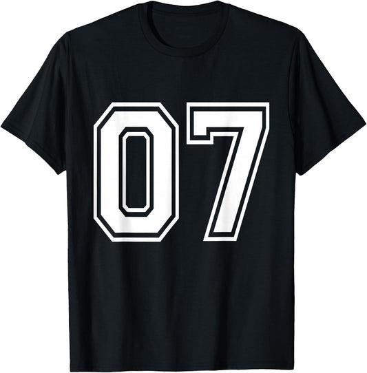 Number 07 Varsity Sports Team Jersey 7th Birthday 7 Years T-Shirt