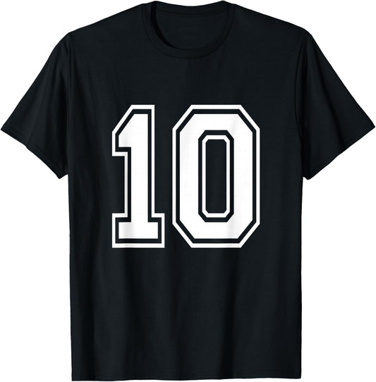 Number 10 Front + Back Varsity Sports Team 10th Birthday T-Shirt