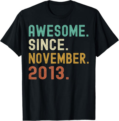 Retro Awesome Since November 2013 10th Birthday 10 Years Old T-Shirt