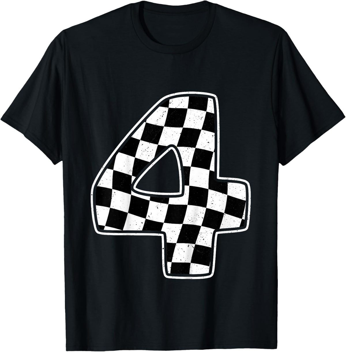 4th Birthday Checkered Number 4 Car Racing Flag T-Shirt