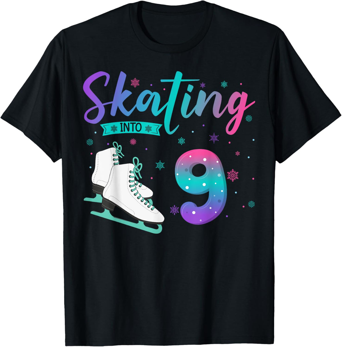9 Year Old Girl Ice Skating Into 9th Birthday Kids T-Shirt