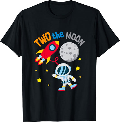 Kids Two The Moon 2nd Birthday Gift 2 Year Old Astronaut Bday Boy T-Shirt