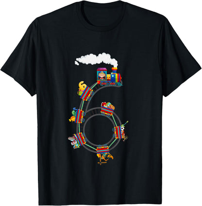 6 Year Old Kids Train 6th Birthday Train Themed Party T-Shirt
