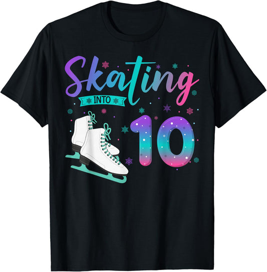 10 Year Old Girl Ice Skating Into 10th Birthday Kids T-Shirt