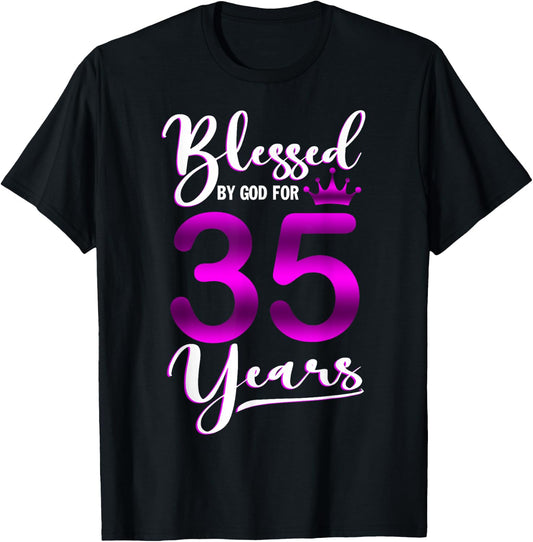 Vintage Blessed by God For 35 Years Old Happy 35th Birthday T-Shirt