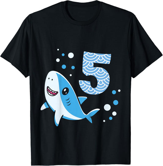 5th Birthday Boys Shark 5 years Old Ocean Shark B-day T-Shirt
