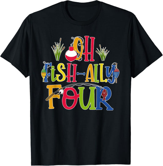 Oh Fish Ally Four Birthday Boy Outfit 4 Year Old 4th Bday T-Shirt